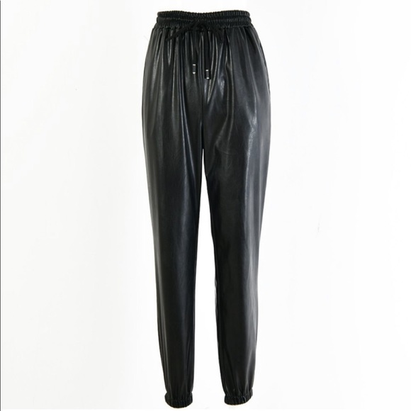 Black Leather Joggers - Picture 3 of 4